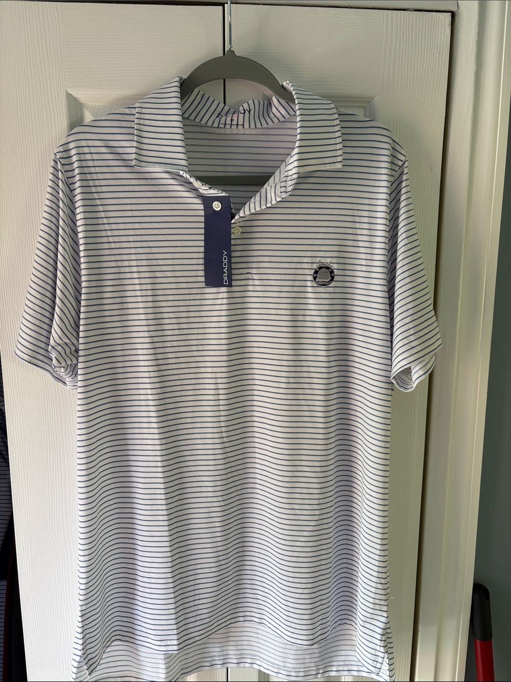 Draddy Matt golf Polo Men’s White & Navy Striped Polo Shirt